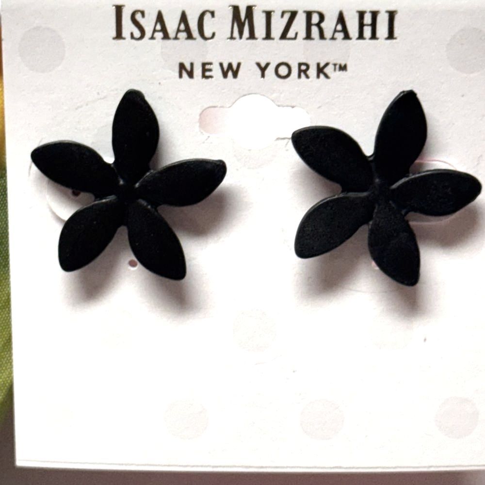 NWT Isaac Mizrahi Black Flower Stud Earrings 1"
